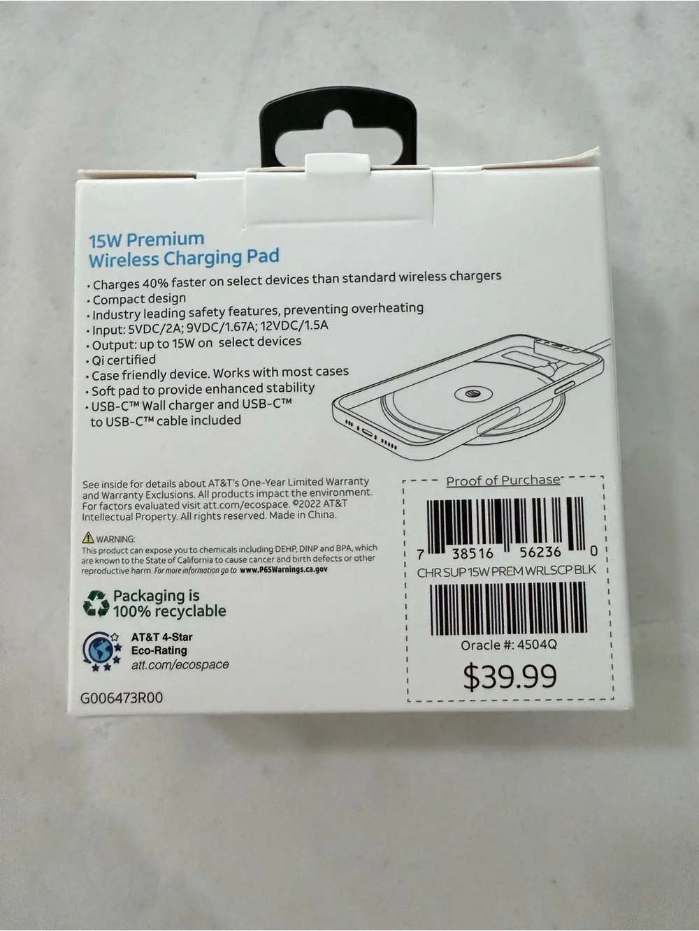 AT&T 15W Premium Wireless Charging Pad - Black